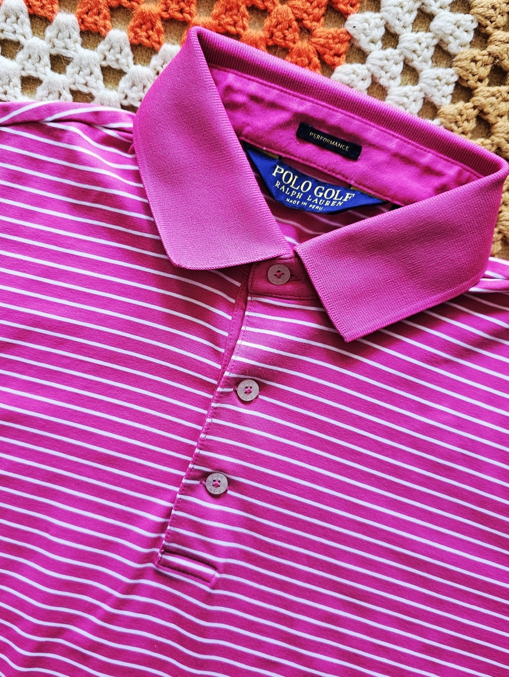 Ralph Lauren Polo Golf Pima Cotton Performance Pink Striped Mens Polo Shirt